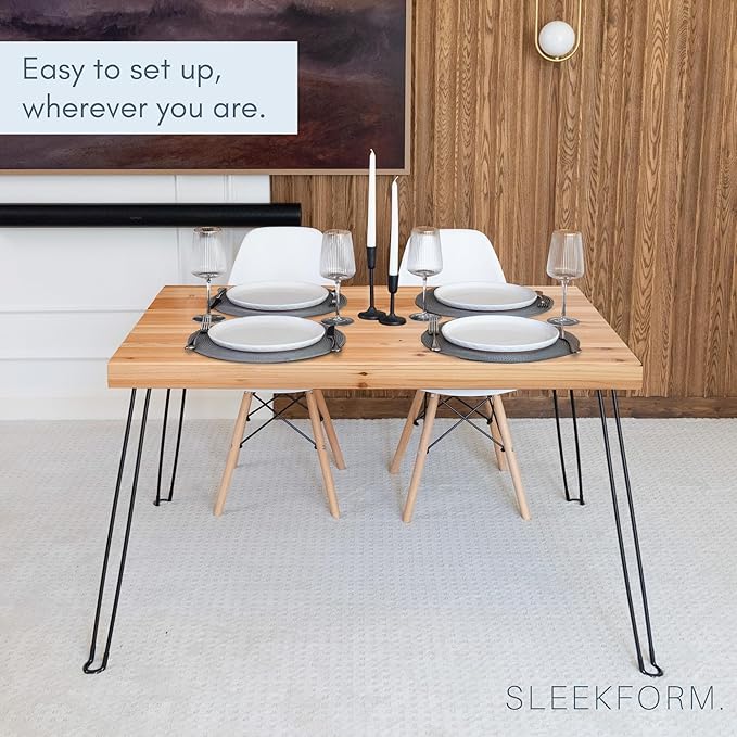 Sleekform Wooden Folding Dining Table for 4 - Farmhouse Kitchen Table with Collapsible Hairpin Legs - Small Foldable Tables for Small Dining Room Spaces - 4 ft Portable Wood Kitchen Tables - Birch