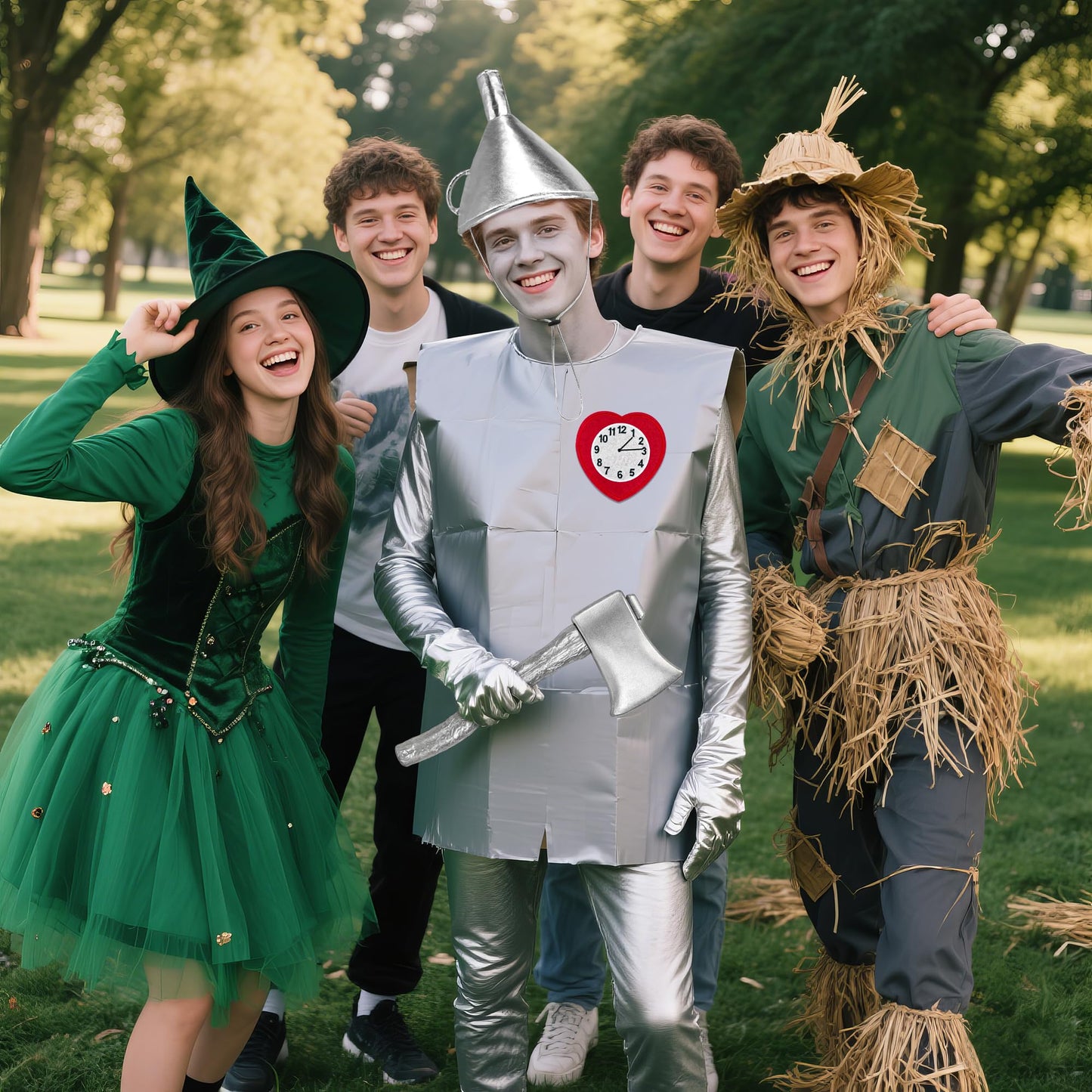 Yezmo 5PCS Tin Costume Accessories, Silver Axe Funnel Hat Set with Heart Clock Brooch Silvery Gloves for Adult Men for Cosplay Party