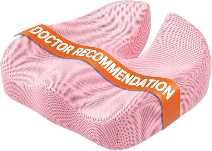 CJACSOC Seat Cushion, Extra Large Memory Foam Cushion for Office Chair Cushions, Ergonomic Cushions Pad Pillow for Pressure Relief Sciatica & Pain Relief for Long Sitting, Pink