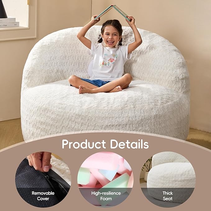 Hobestluk Bean Bag Chair Giant Bean Bag Chairs for Adults Big Bean Bag Chair with Memory Foam Filler Adults Large Beanbag with Faux Fur Cover for Bedroom (Chevron White,Oversize)