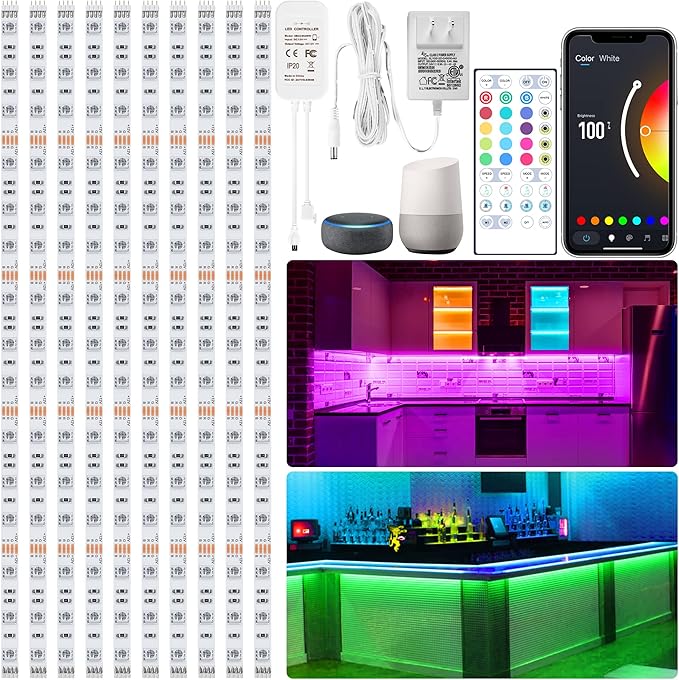 maylit 10 PCS Smart RGB Under Cabinet Lights Kit, Compatible with Alexa and Google Assistant, App and Remote Control, Musi...