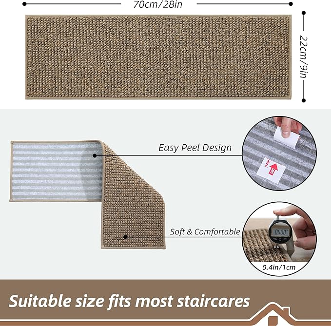 BEQHAUSE Stair Treads for Wooden Steps 28inX9in, Carpet Stair Treads Non Slip Indoor, Machine Washable Stair Runners for Kids Elders and Pets, Carpet for Stair Rugs Mat, TPE Backing, 1pcs, Taupe