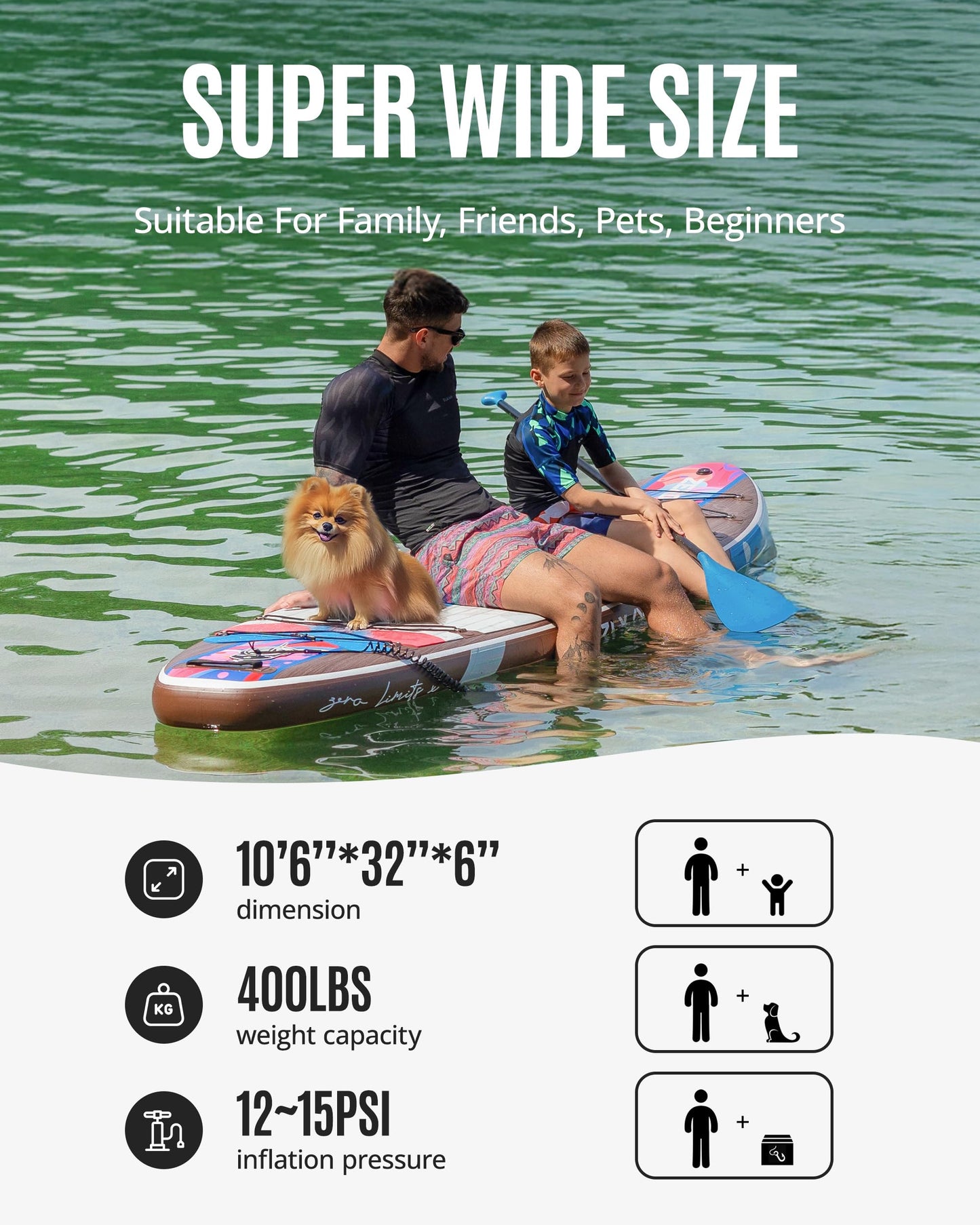 ZLX Inflatable Paddle Board with Seat, 10'6" Stand Up Paddleboard for Adults, Non-Slip Stable SUP, Unique Center Fin, Premium Accessories, Portable Blow Up Paddle Boards for Beginner, All Skill Levels