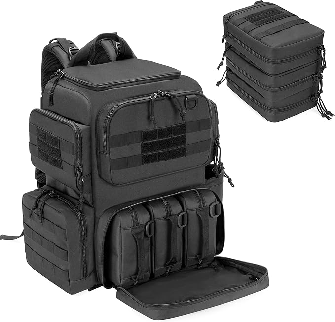 DSLEAF Tactical Pistol Backpack with 3 Pistol Cases for 6 Handguns, Gun Backpack with 13x Magazine Slots for Shooting and ...
