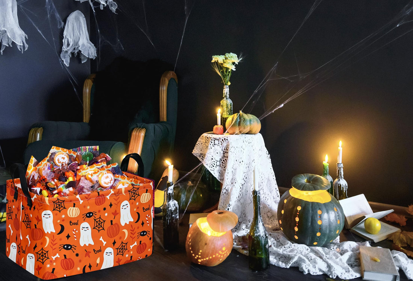 DUYIY Pumpkin Ghost Halloween Rectangle Kids Gift Storage Basket Shelf Storage Basket Organizer Box Clothes Laundry Hamper Toys Nursery Basket Baby Laundry Basket with Handles