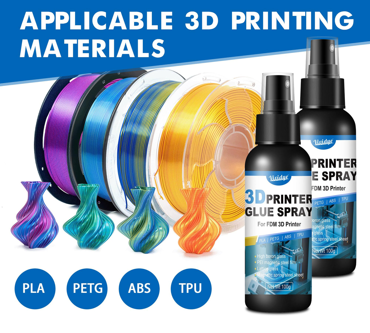 3D Printer Adhesive Glue - 7oz/200g Strong 3D Printer Glue Reduces Warping of PLA, ABS, PETG, TPU Filaments on Various Build Plate - 3D Printer Bed Adhesive Spray - Premium 3D Printing Accessories
