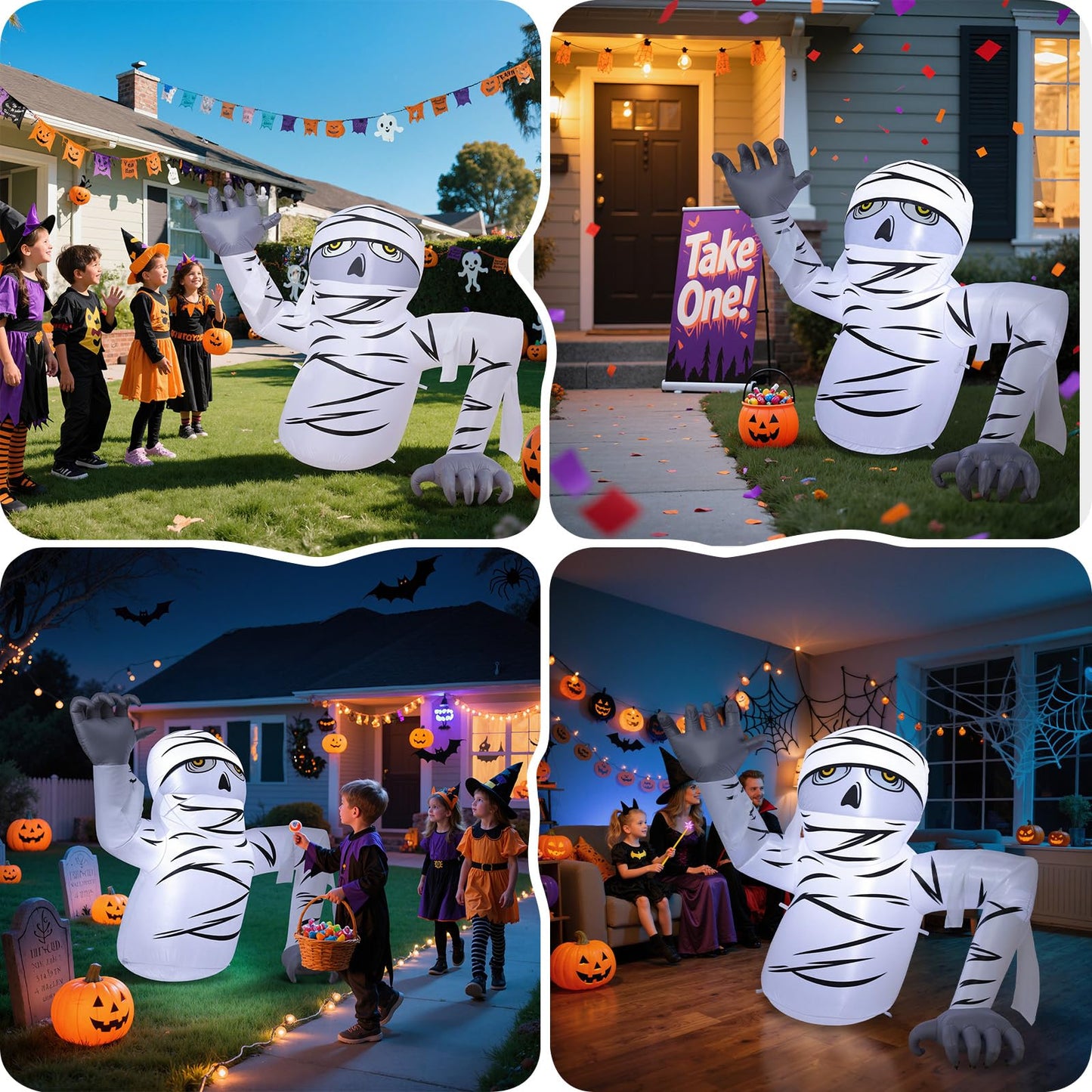 Dawdix 5.2FT Halloween Inflatable Mummy Outdoor Decorations Blow Up Yard Mummy Rising from Ground Decoration with Build-in LEDs for Holiday Party Indoor Outdoor Yard Garden Lawn Lawn