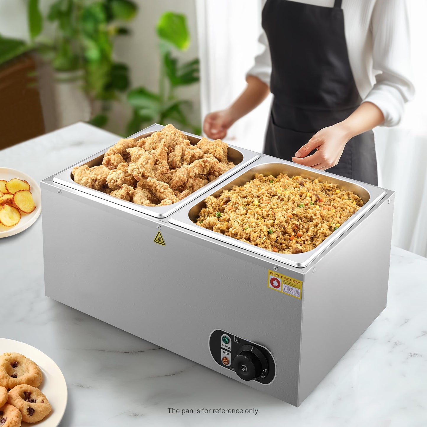 WILPREP Commercial Food Warmer, 1500W Countertop Electric Warmer with 86-185°F Adjustable Temp Control & Over-Temperature Protection, Stainless Steel Buffet Bain Marie for Catering Restaurants