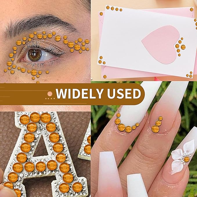 Golden Yellow Face Gems Temporary Tattoos Rhinestones Stickers 3/4/5/6/8 MM Rhinestone Strips Jewel Stickers Stick on Body Jewels Makeup Glue Crystal for DIY Crafts Hair Nails 3555PCS