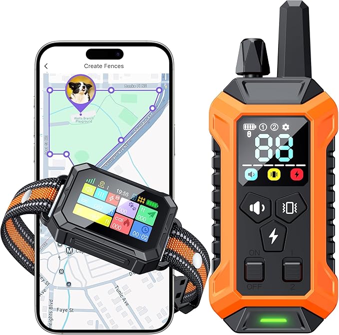 Meowant GPS Wireless Dog Fence System Collar with Training Remote, Free App, Custom GPS Fence(82-7000ft), Beep/Vibration/C...