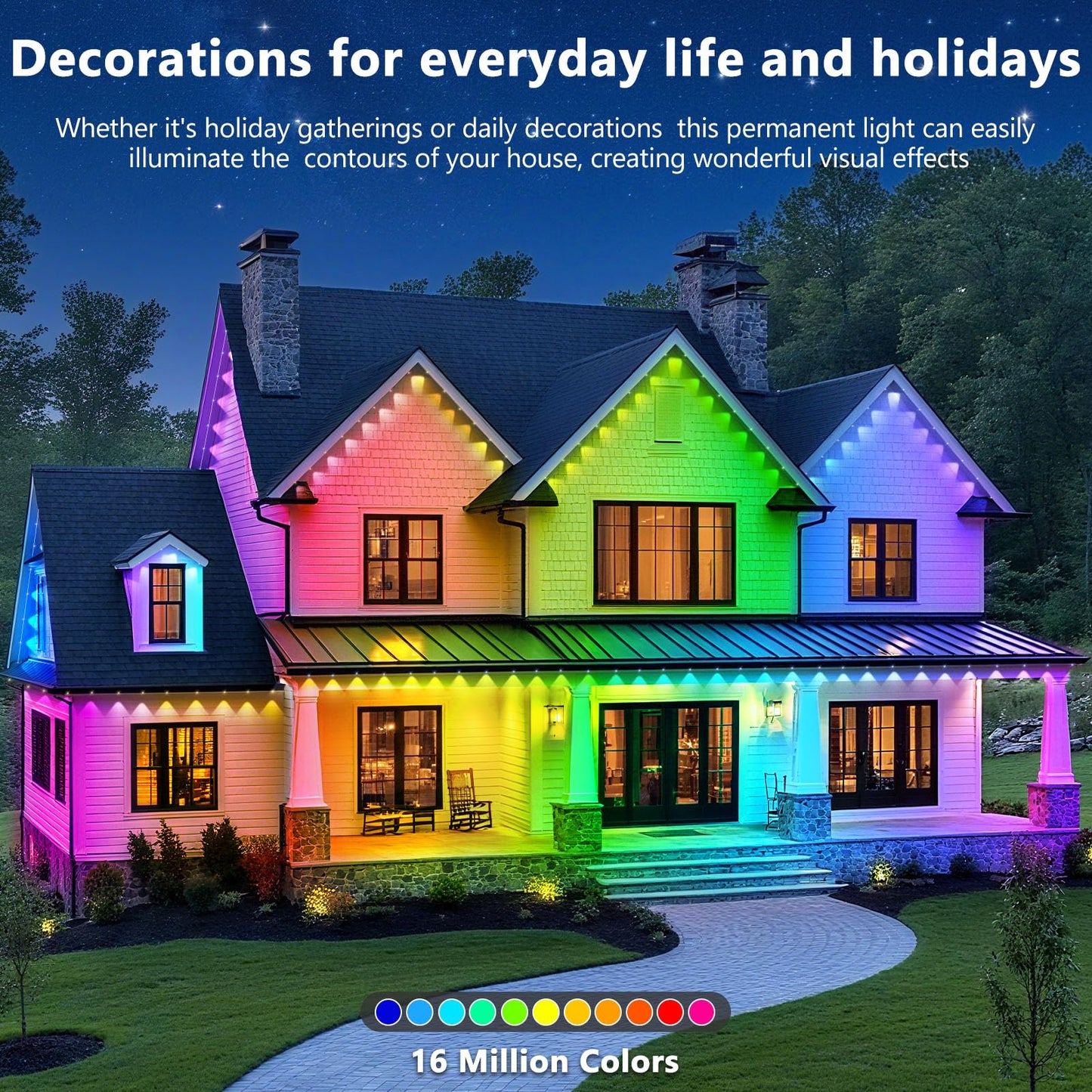 LETIANPAI 400FT Permanent Outdoor Lights,RGB Eaves Lights with App Control Remote,DIY Scene Modes IP67 Waterproof Outdoors Under Eave Lighting,Outdoor Light for Garden Decor