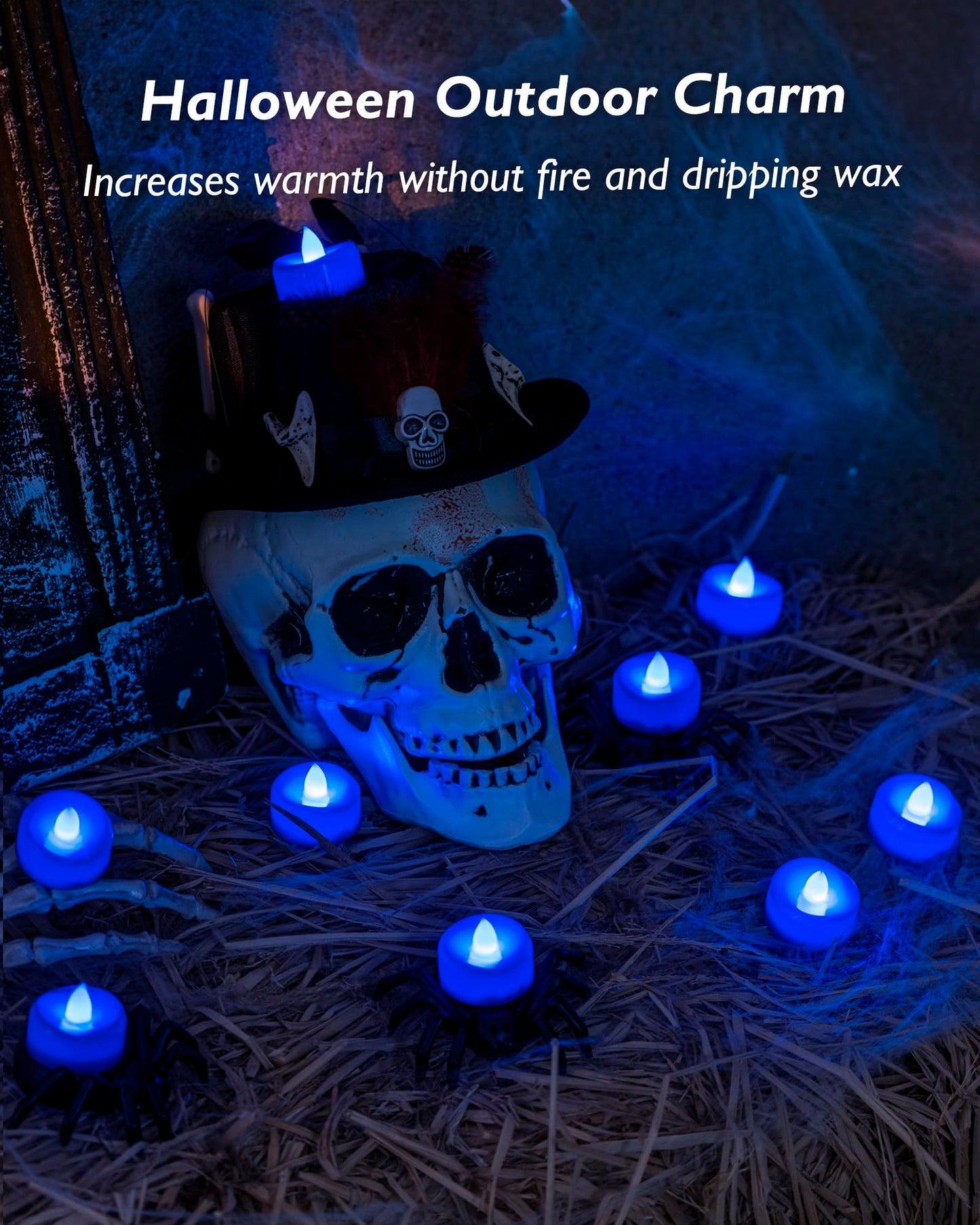 merrynights Flameless Candles, 12 Pack Tea Lights Candle Battery Operated, LED Tealight Votives, Realistic Tea Lights for Halloween Christmas Party Decor -D 1.5” x H 1.25” -Blue Light