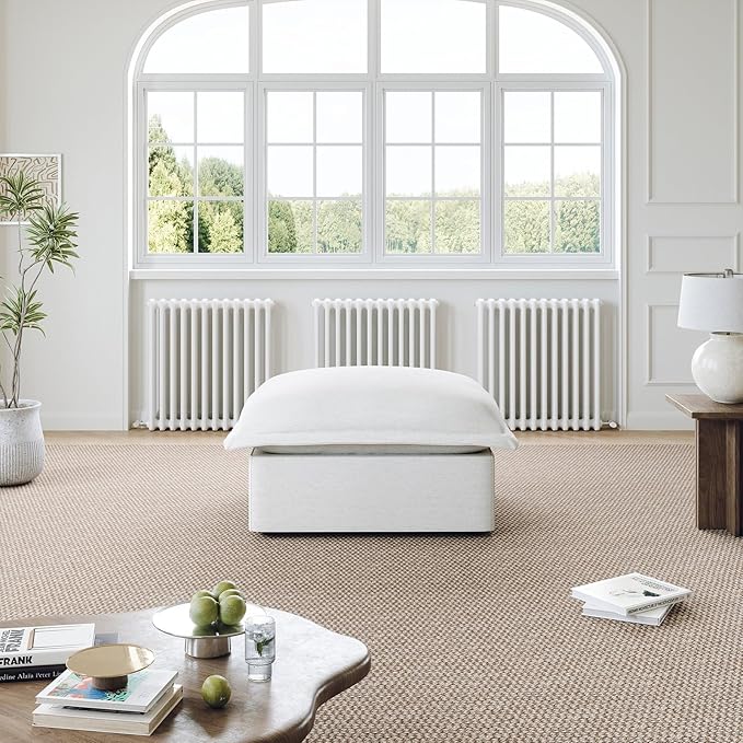 Lopzeho Cloud Sectional Sofa, Down Fill Cloud Couch, Convertible Modular Couch with Washable Cover, Movable Ottoman, Sectional Couches for Living Room, Bedroom, Small Apartments, Linen, Cream White