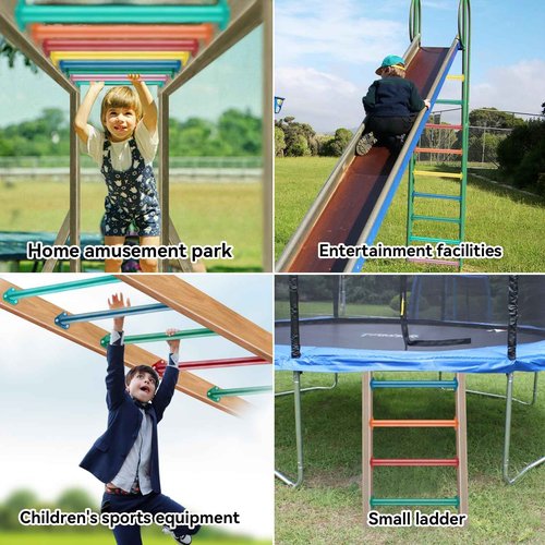 JPOIP 16 Inch 7 Colors Steel Monkey Bars Ladder Rungs Set for Backyards Playground and Children Indoor and Outdoor Climbing Kit (14 Pack)