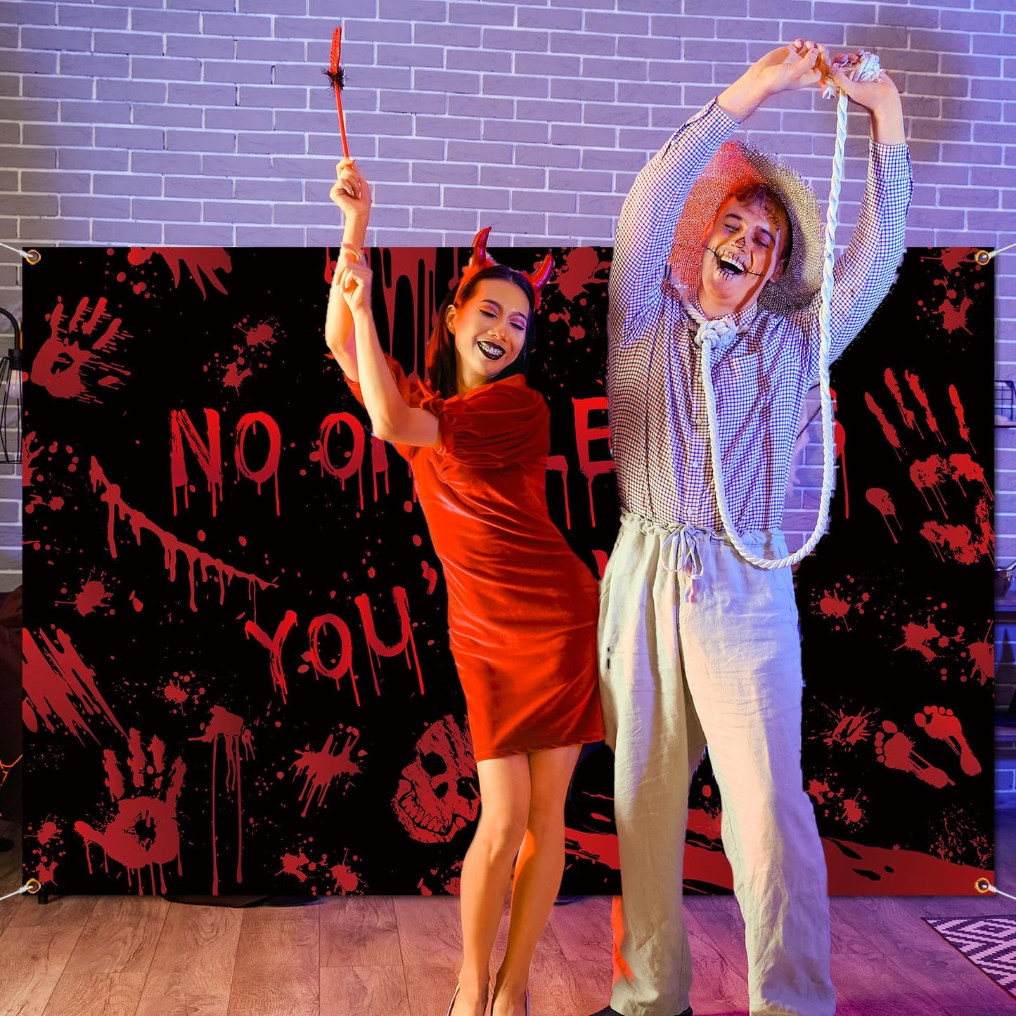 Bloody Halloween Decorations,Scary Halloween Backdrop No One Leaves Photo Background Banner Horror Movie Backdrop for Scary Halloween Party Decorations