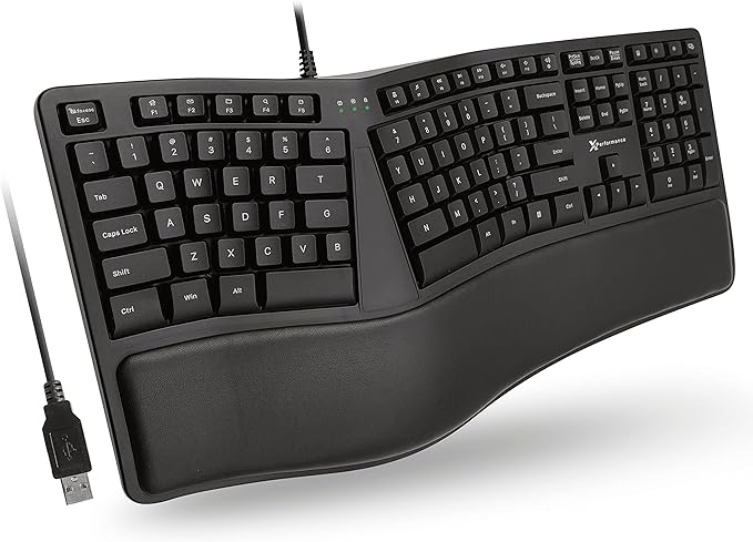 X9 Wired Ergonomic Keyboard with Cushioned Wrist Rest - Type Comfortably Longer - USB Wired Split Keyboard for Laptop, PC...