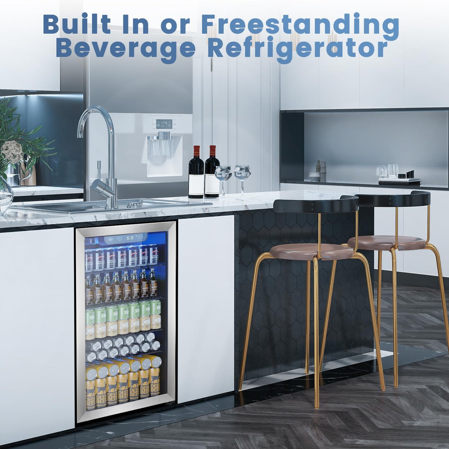 Electactic Mini Fridge 130 Can Beverage Refrigerator Cooler, 3.1 Cu.Ft Drink Fridge Silver Glass Door for Soda Wine Beer, Digital Temperature Control Cooler for Home,Bar