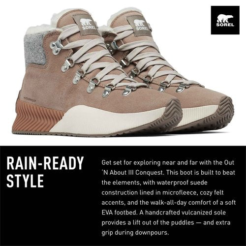 Sorel Women's Out N About III Conquest Waterproof Boots - Omega Taupe, Gum 2 - Size 5