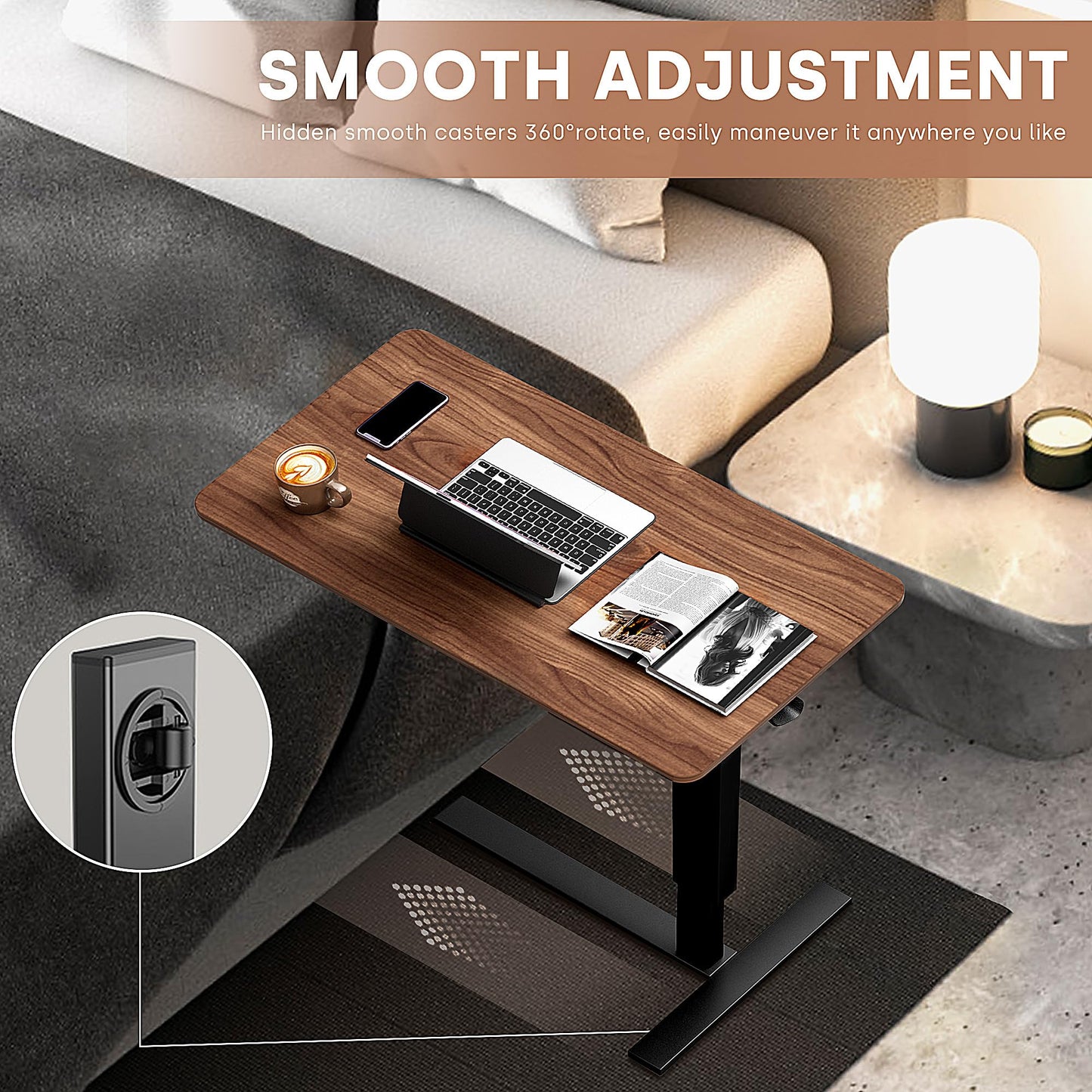 NIUTN Overbed Bedside Table with Wheels, Adjustable Hospital Bedside Desk, Rolling Laptop Table, Mobile Standing Desk