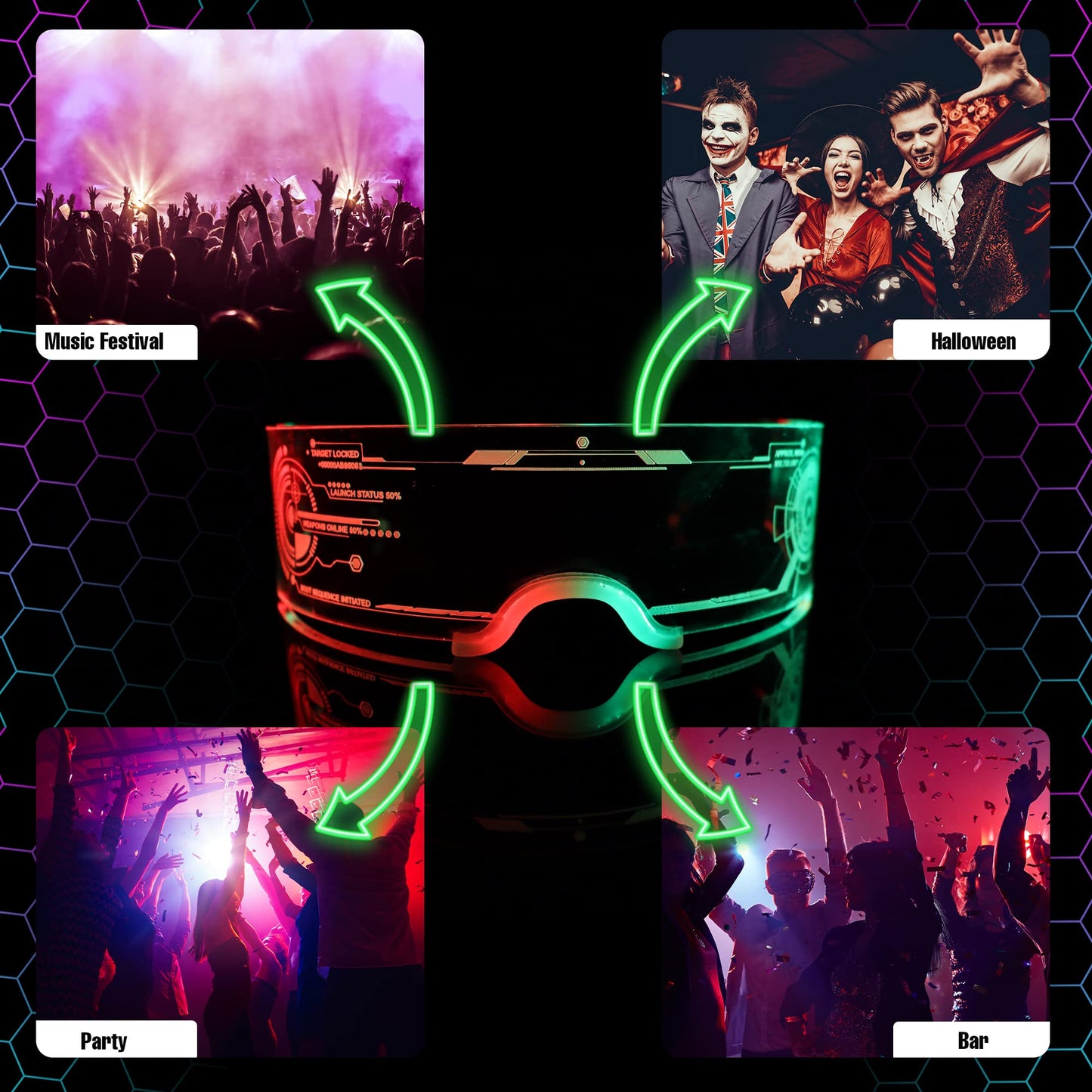 Oybete LED Light Up Glasses For Party LED Glasses For Adults Kids Futuristic Sunglasses Cosplay Costume Rave Accessories Glowing Neon Sunglasses,Gifts(Cool Glasses)