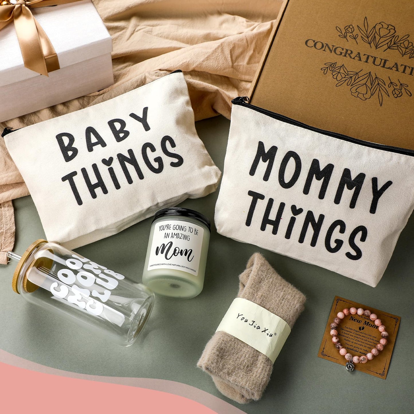Maxdot 8 Piece New Mom Care Package Box After Birth New Mom Gifts for Pregnancy Postpartum Women Baby Shower Gifts Basket for Expecting Parents to Be First Time Mothers Day Birthday Party Favor