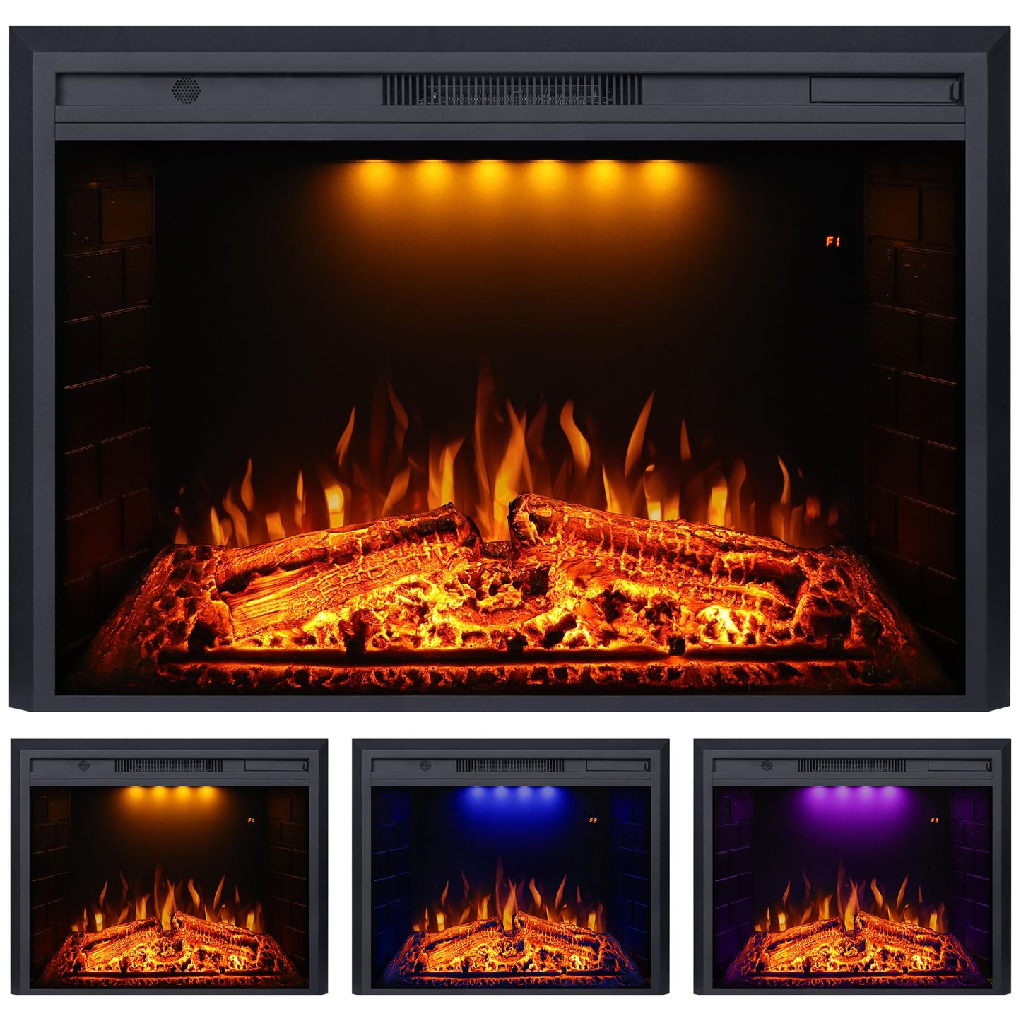 Valuxhome Electric Fireplace, 40 Inches Fireplace Insert, Electric Heater with Overheating Protection, Fire Crackling Sound, Remote Control, 750/1500W, Black, 40" L27 H
