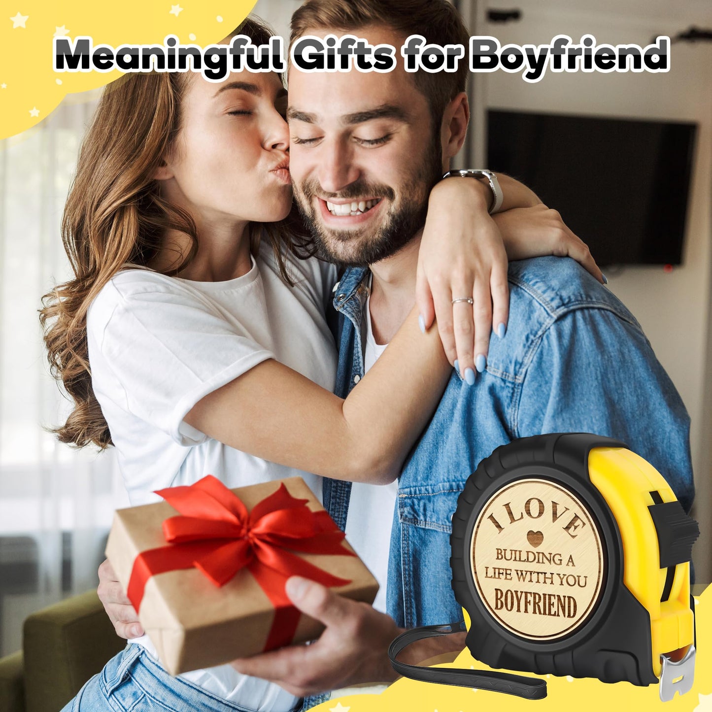 Boyfriend Fathers Day Birthday Gift from Girlfriend, I Love My Boyfriend, Cute Month Year Anniversary Tool Gifts Ideas for Him Boyfriend, Cool Long Distance Tape Measure 25 FT Tool Presents