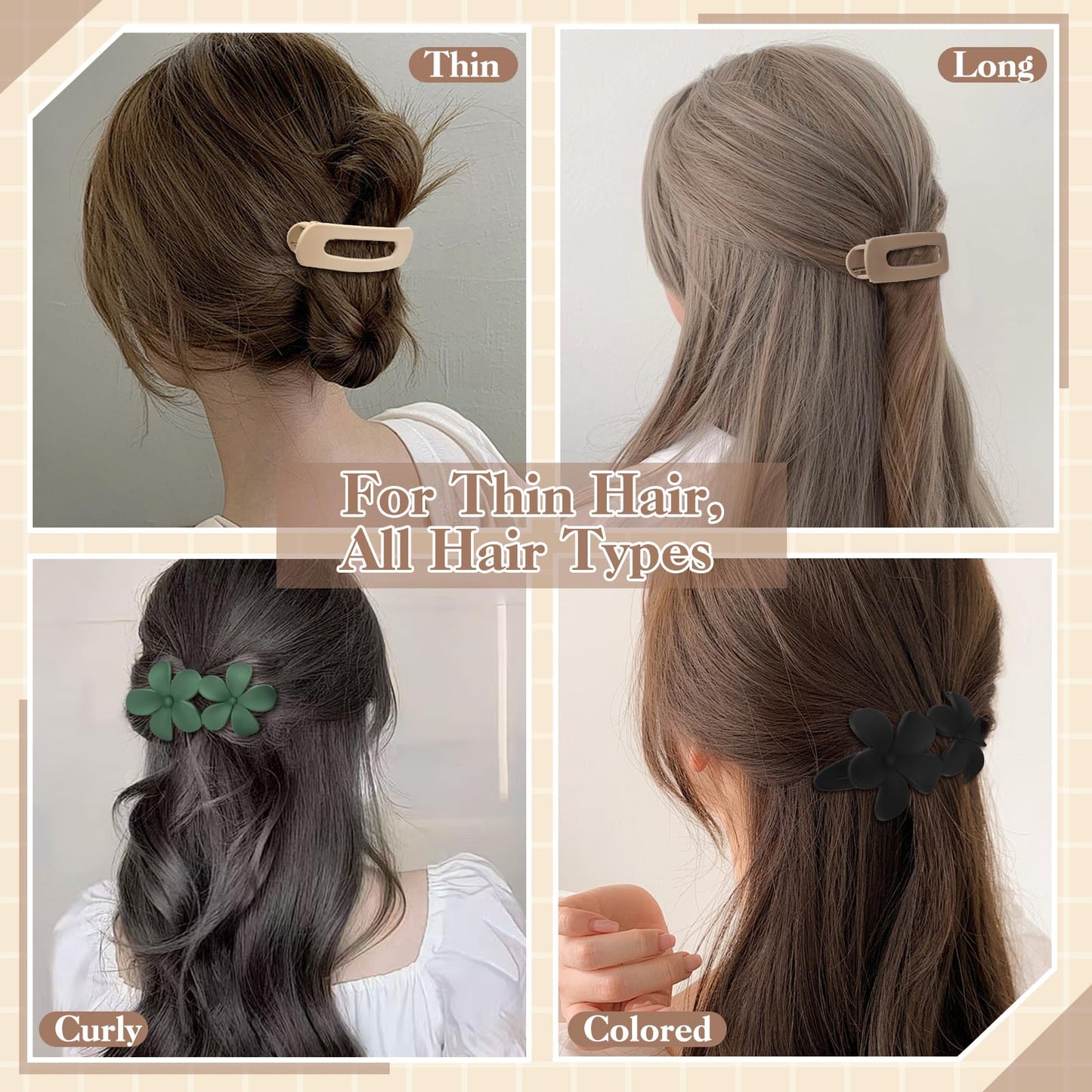 ProSuites 8 PCS Flat Hair Clips, 2 Styles French Claw Clips for Women Girls Thin Hair
