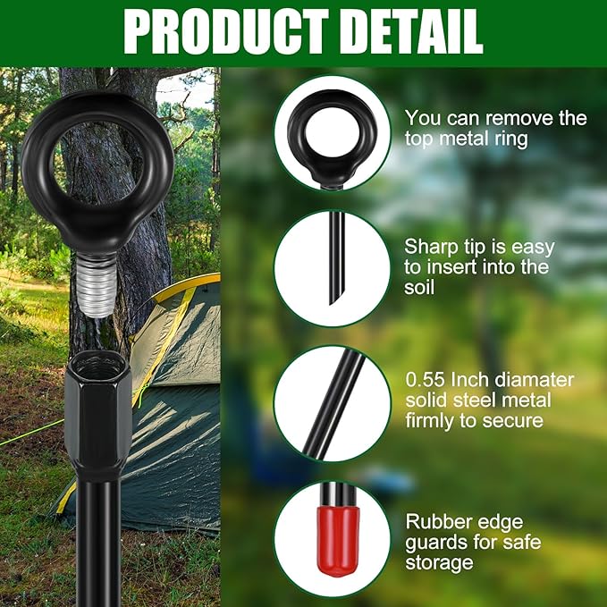 Yaocom 6 Pcs 40 Inch Extra Long Ground Anchor 4" Wide Helix 14 mm Rod Auger Earth Ground Anchor Metal Heavy Duty Anchors Hook Wind Stakes Eye Anchor for Guying Tents Fencing Canopies Bridge House