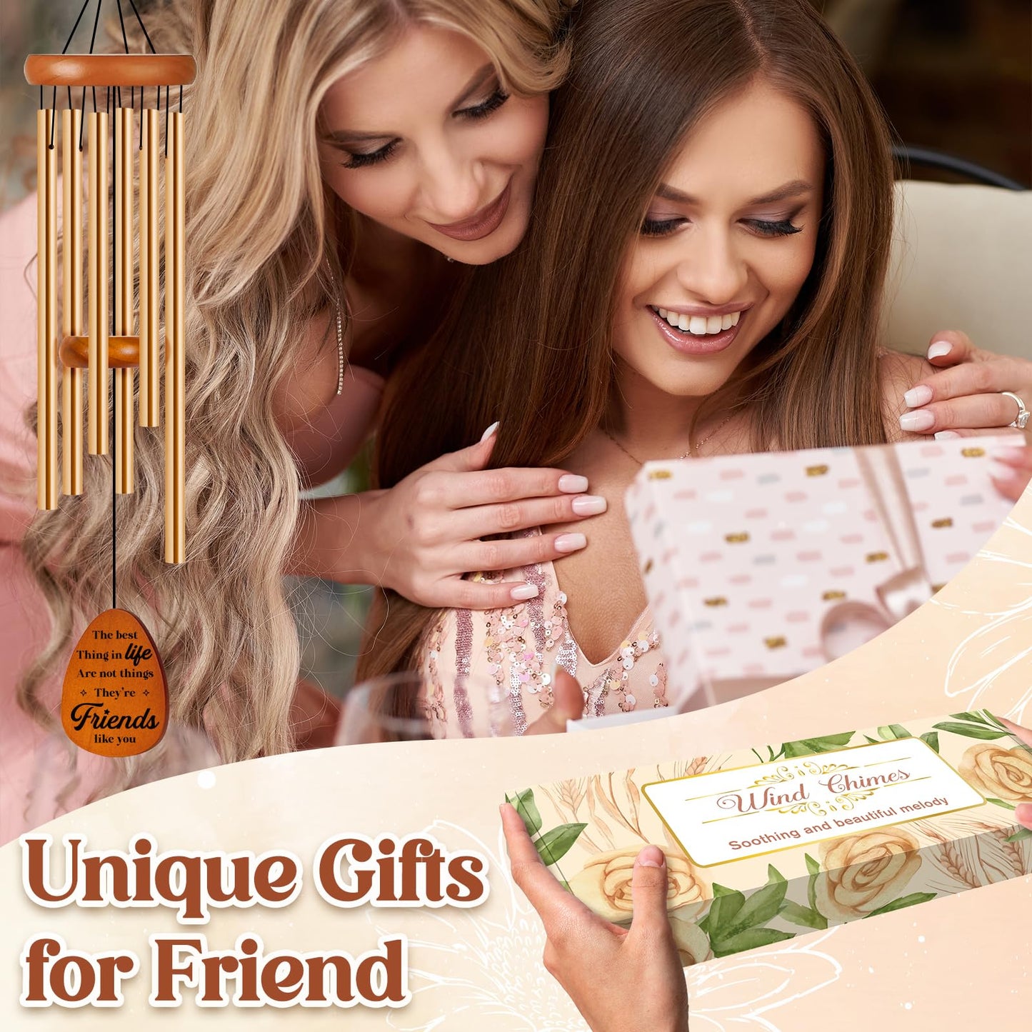 Friendship Gifts for Women, Best Friend Birthday Gifts for Women, Friends, Bestie, Soul Sister, Female, Friend Gift Wind Chimes for Birthday, Thanksgving, Christmas, BFF Friendship Gift Ideas