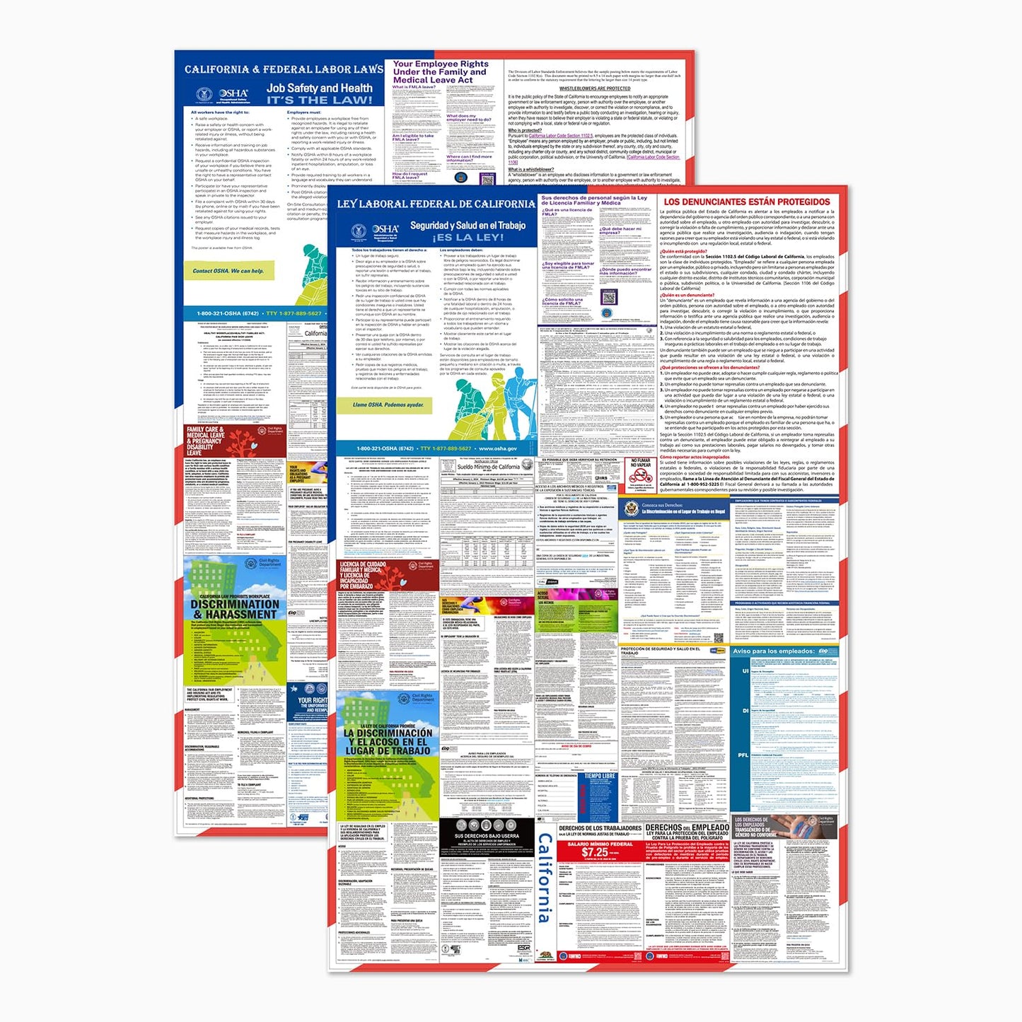 2026 California State and Federal Labor Laws Poster – OSHA Compliant Laminated 24" x 36" English and Spanish Bundle 2 Pack