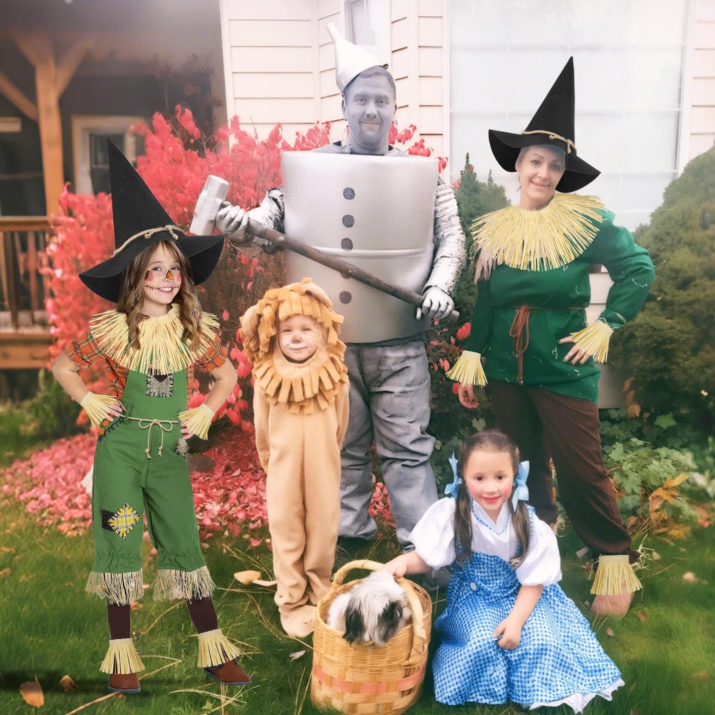 quescu 7pcs Scarecrow Costume Set For Adults,Kis,Scarecrow Hat And Straw Kit for Halloween Dress Up Costume Accessories