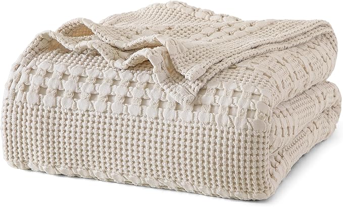 PHF 100% Cotton Waffle Weave Blanket Queen Size for Bed, Soft Lightweight & Breathable, All-Season Comfort, 300 GSM Luxury...