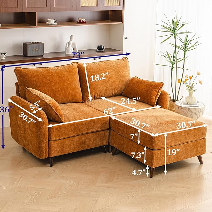 Rexulqo 73'' Loveseat Sofa with Seats Storage, Modular Sectional Couch with Movable Ottoman,Oversized Comfy Sofa with 7.8'' Cushion,24.5'' Deep Seat,Large Couches for Living Room,Bedroom,Velet,Yellow