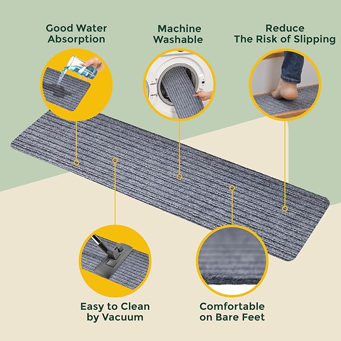 MBIGM 8" X 30" (7 in Pack) Non-Slip Carpet Stair Treads Non-Skid Safety Rug Slip Resistant Indoor Runner for Kids Elders and Pets with Reusable Adhesive - Light Gray