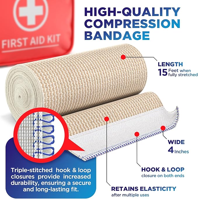 Premium Elastic Bandage Wrap – (2pk) – 4” Self-Closing Reusable Compression Bandage Wrap for Legs and Arms - Foot, Elbow, Knee Wrap