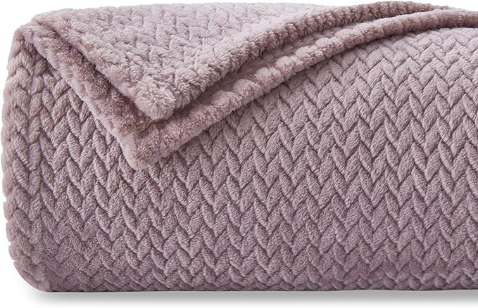 NEWCOSPLAY Super Soft Throw Blanket Light Purple Premium Silky Flannel Fleece Leaves Pattern Lightweight Bed Blanket All S...