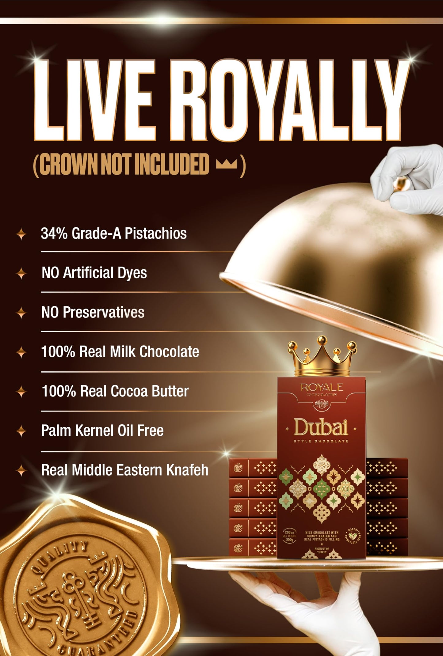 Royale Chocolatier Large Dubai Chocolate Bar (200 gr)|Grade-A Pistachio and Knafeh | Gooey Filling | Coverture Cocoa Butter | White Chocolate Drizzle | No Preservatives or Artificial Coloring