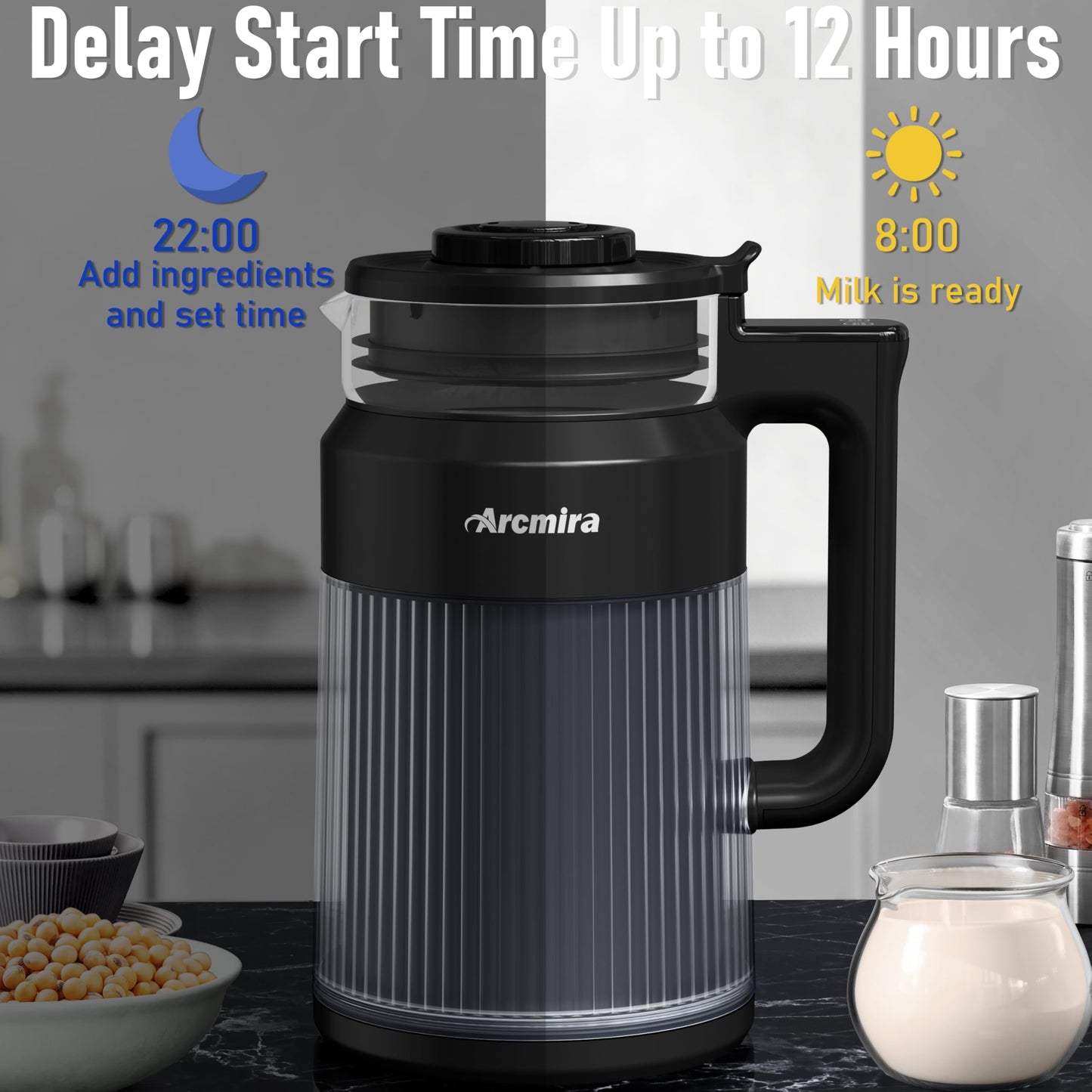 6-in-1 Nut Milk Maker, 8 Blade 27oz Homemade Almond, Soy, Coconut, Oat, Plant Based Milks and Non Dairy Beverages, Soy Milk Maker Machine with Delay Start/Keep Warm/Self-Cleaning/Boil Water