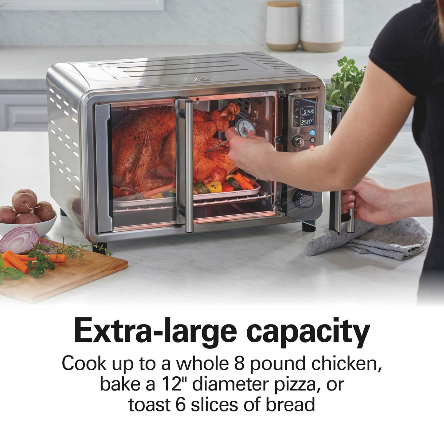 Hamilton Beach Sure Crisp 6-in-1 XL Digital Air Fryer Toaster Oven Combo, With Easy-Access French Doors, Bake, Broil, Toast, Pizza & Reheat Functions, 0.9 cu. ft. Capacity, Stainless Steel (31191)