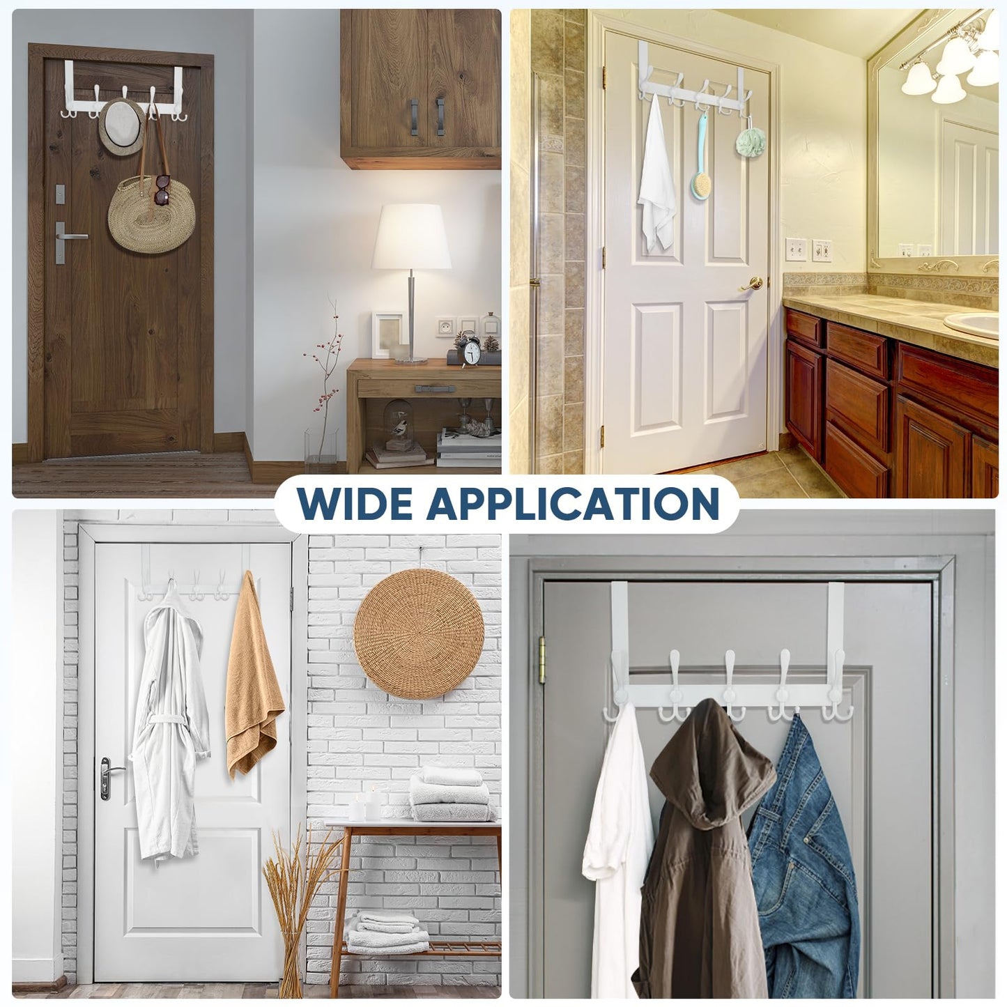TICONN Over The Door Hooks, 5 Heavy Duty Tri Coat Rack All Metal Coat Hanger for Bathroom Bedroom Dorm (White, 1PK, Fit 1-3/8" Doors)