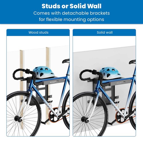 Mount-It! Bike Wall Mount Rack with Shelf and Hooks, Horizontal Indoor Bike Rack Garage Home, Space Saving Wall Mounted Hanger for a Single Road, Mountain or Other Bicycle with Extra Storage, Black