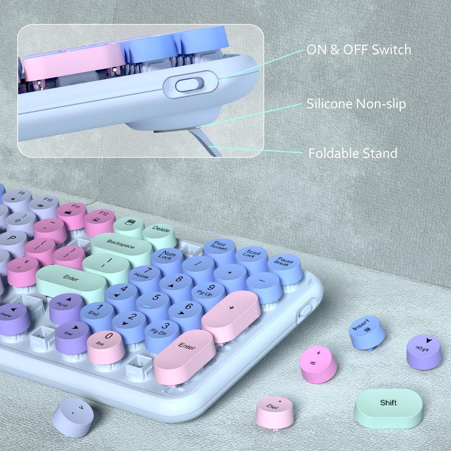 Links9+ Colorful Wireless Keyboard Mouse Combo, Gradient Rainbow Colors 100 Keys And 2.4Ghz Optical Mouse Connection For Windows