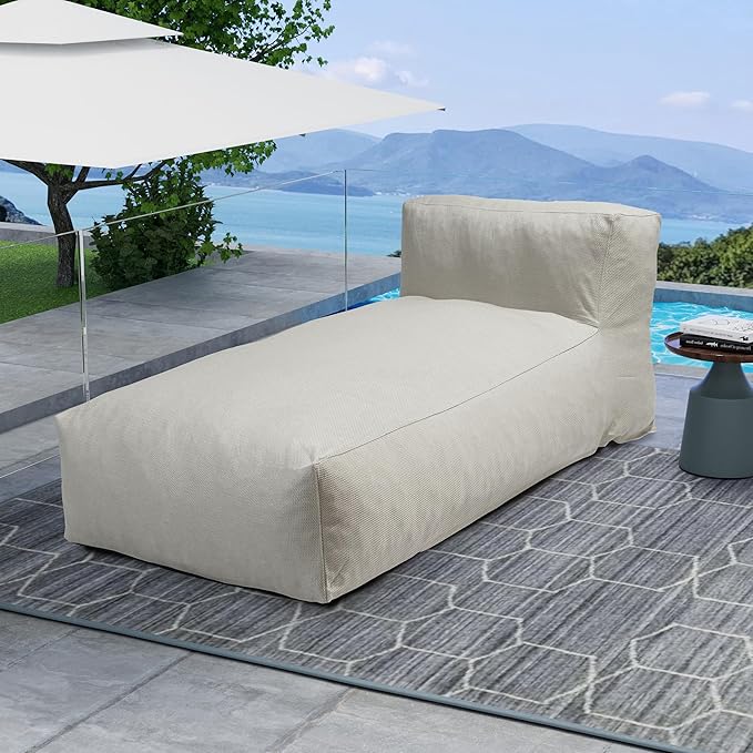 OPEAK Outdoor Bean Bed Chair Sun Lounger, Outdoor Couch Sofa for Patio & Pool, Foam Filling Day Bed Furniture, Comfy Lazy Sofa for Outside, Water-Resistant Seating Lounge Chair, Ivory