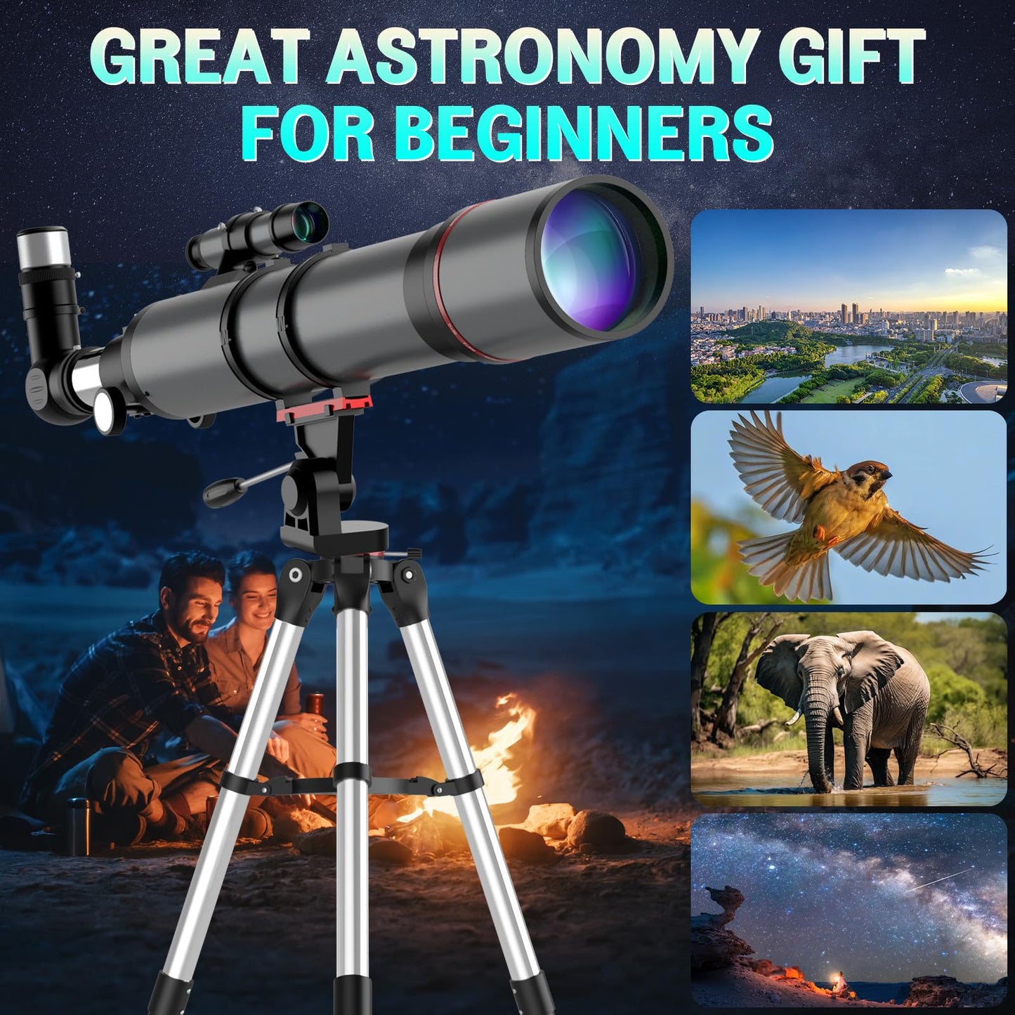 Telescope for Adults High Powered - Aurosports 90mm Aperture 800mm Refractor Telescope for Kids & Beginners Astronomy - Portable Telescope with Phone Adapter Tripod Carrying Bag