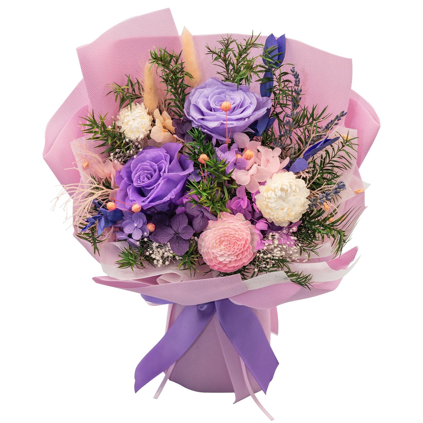 HUACHIPLUS Natural Eternal Flowers Gift: Preserved Flowers Bouquet, Anniversary, Birthday, Mom Gifts for her-Flowers for Delivery Prime-Purple Forever flower arrangement (Lilac)