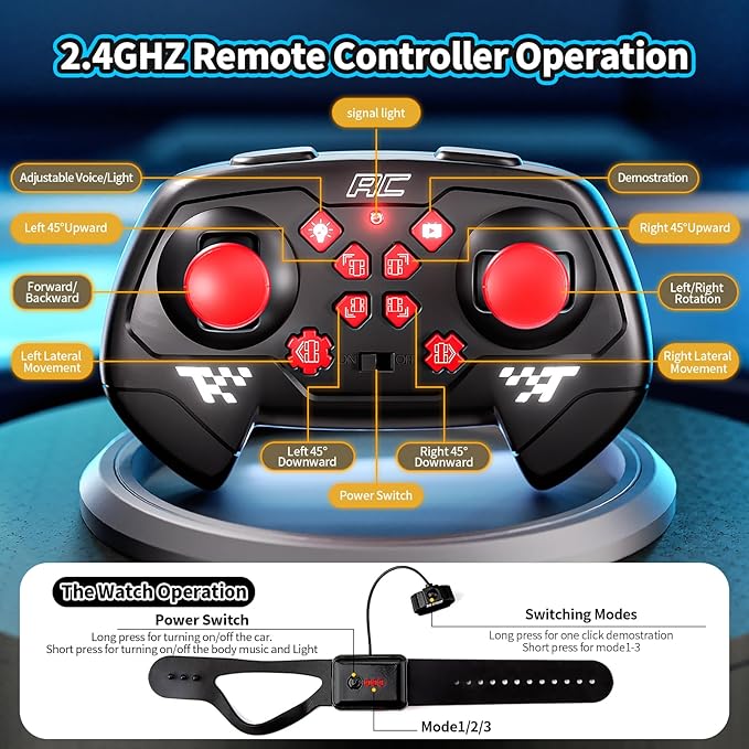 Gesture Sensing RC Stunt Car with LED Lights, Double-Sided Flips Driving 360° Rotating, Sidesway, 2.4GHz 4WD Hand Controlled Remote Control Car for Boy 4-7, 8-12, Birthday Gift for Kids (Red)