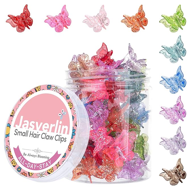 JASVERLIN Glitter Mini Butterfly Hair Claw Clips, Sparkly Colorful Hair Accessories for Girls and Women - 90s Y2K Cute, Sm...
