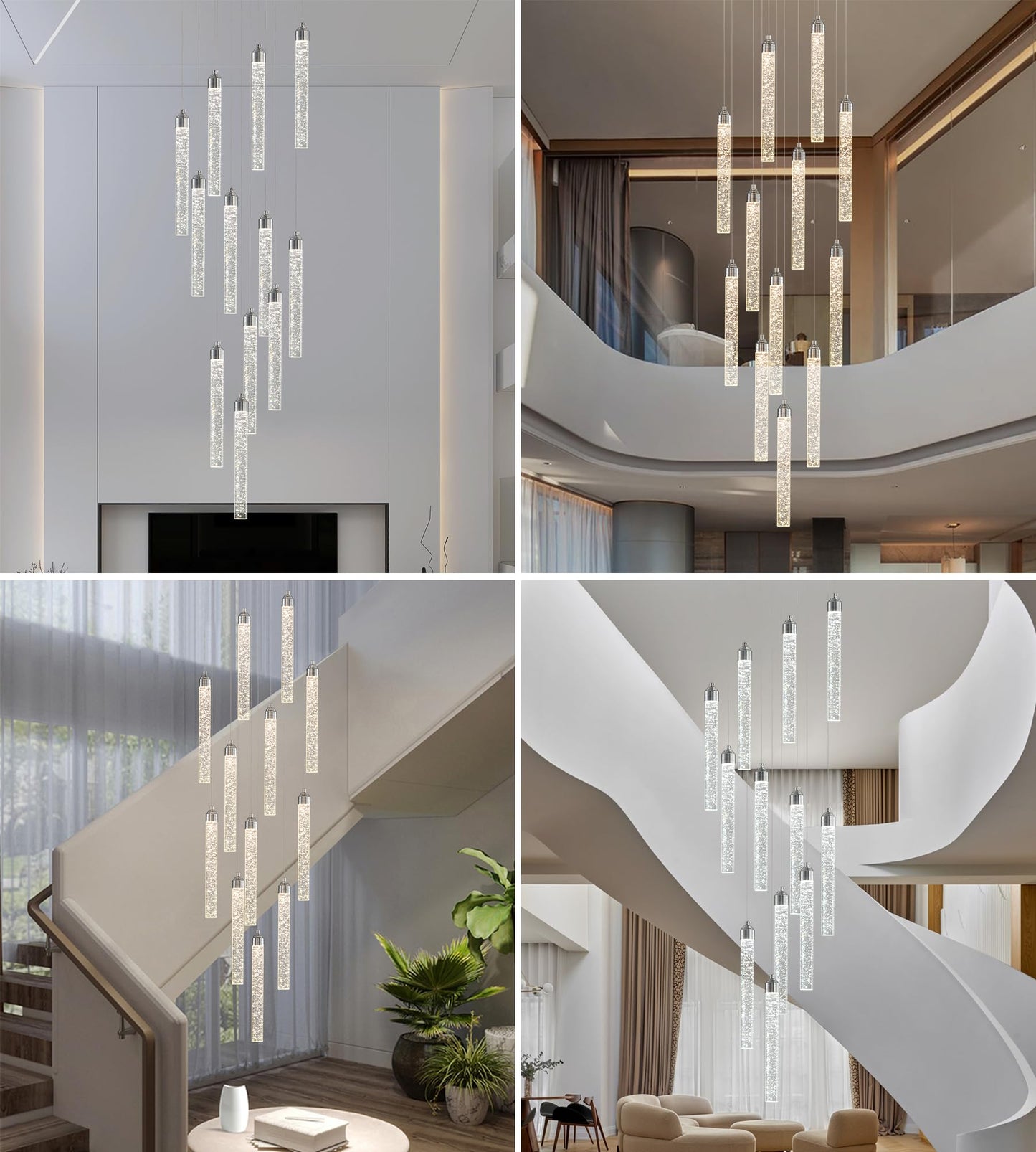 YwueChwu 12-Lights High Ceiling Crystal Staircase Chandelier Chrome, Modern Spiral Raindrop Dimmable LED Bubble Cluster Ceiling Hanging Lighting Fixture for Foyer Living Room Entrance Remote Control