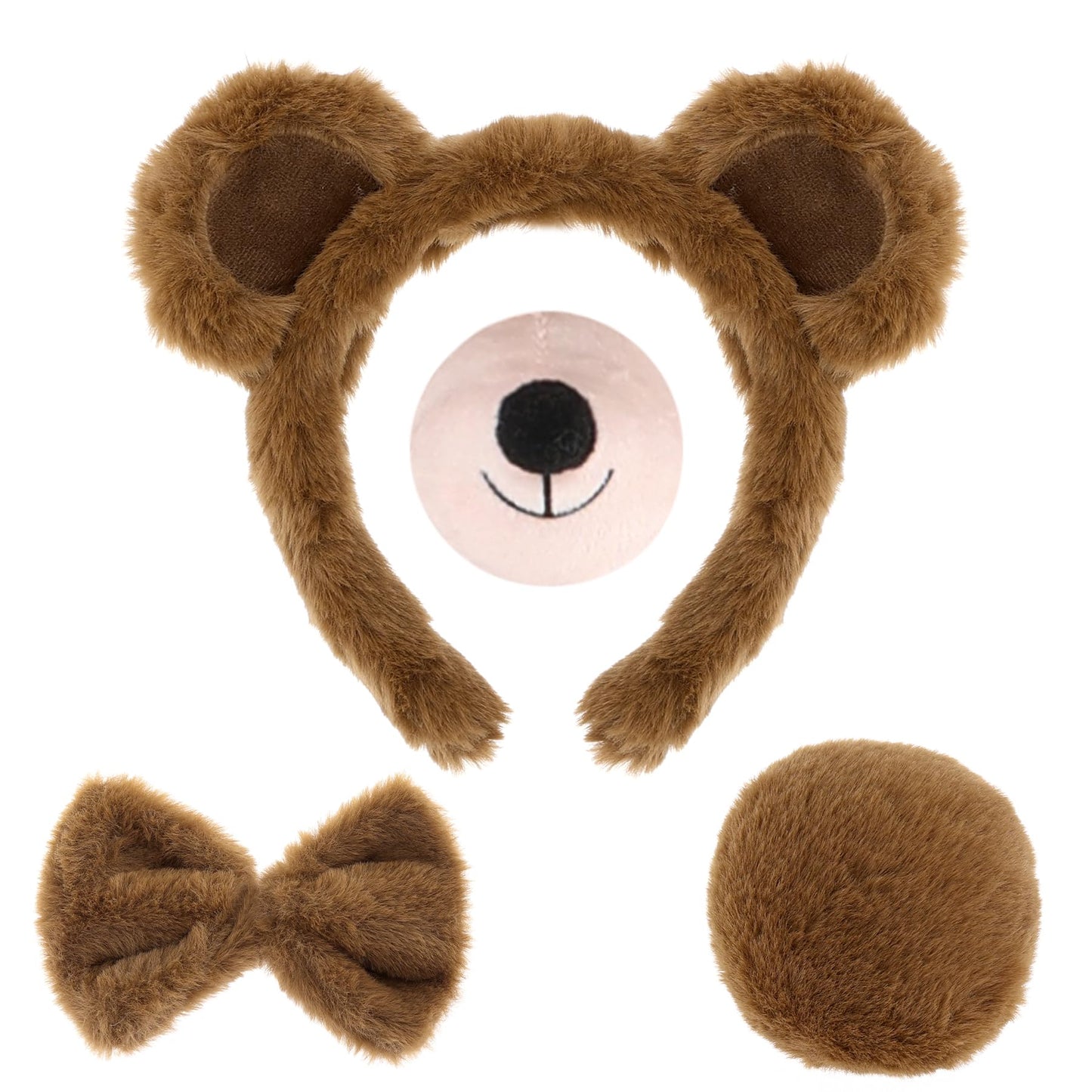 Jmkcoz 4 Pieces Bear Costume Set Bear Ears Headband and Tail Nose Bowtie for Halloween Carnival Animal Cosplay Party (Brown)